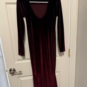 Red formal long sleeve velvet dress